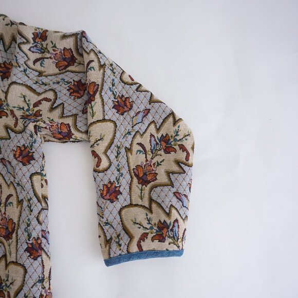 Denim & Co Blue Floral Tapestry Button Front Jacket Woven Boho Grandmacore L - Picture 4 of 10